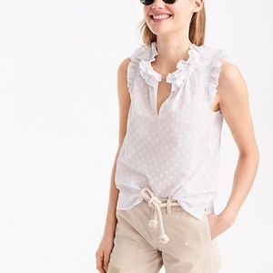 J CREW White Ruffled Polka Dot Blouse